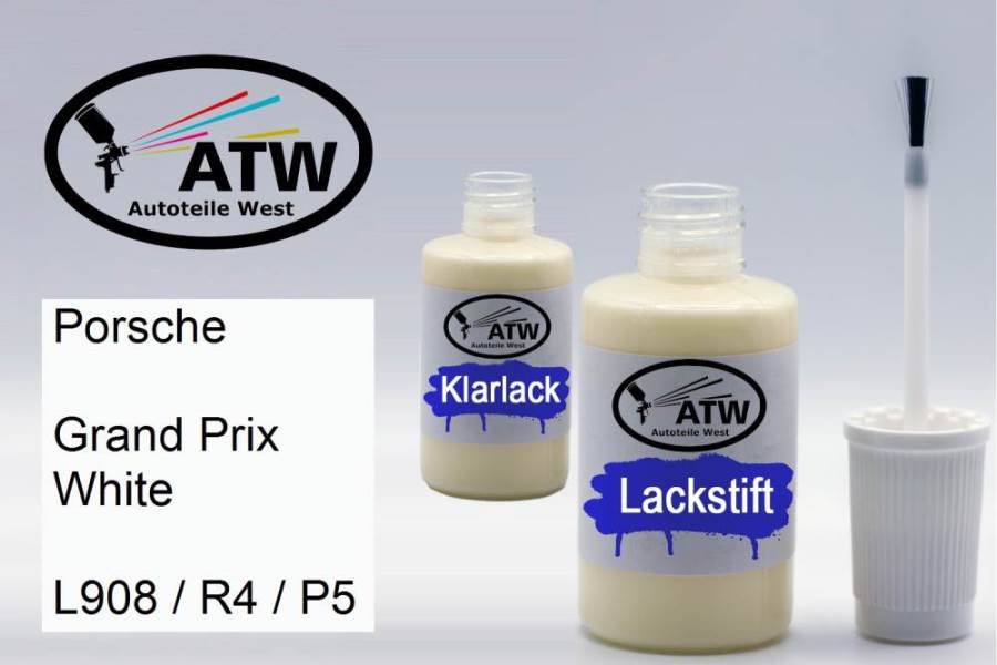 Porsche, Grand Prix White, L908 / R4 / P5: 20ml Lackstift + 20ml Klarlack - Set, von ATW Autoteile West.